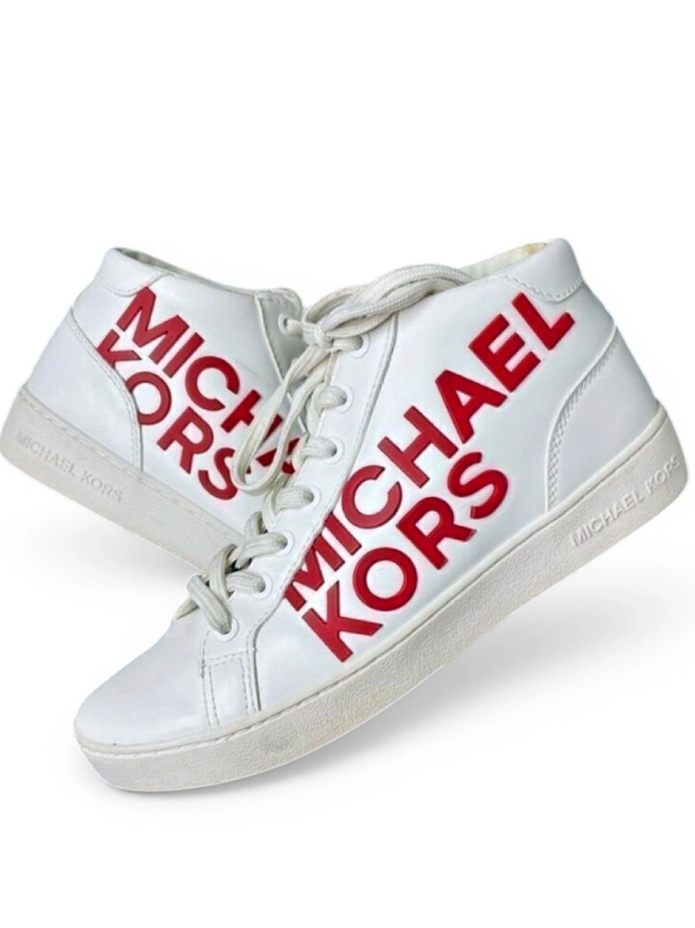 🛍️Michael Kors White Sneakers with Red Logo Mid-High-Tops